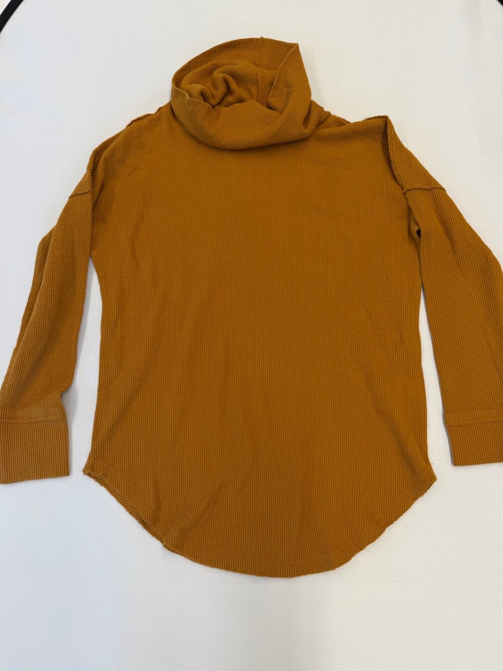 Maeve Anthropologie Mustard Waffle Knit Cowl Neck Thermal Top Small